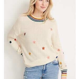 Maurices embroidered Star rainbow trim crewneck knit sweater woman's size small